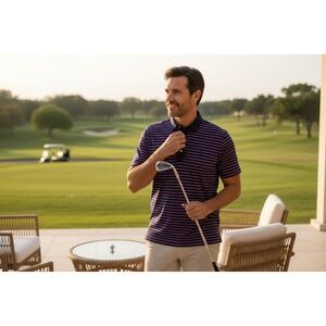 Men's Striped Polo Shirt Pink Navy Blue White Casual Short Sleeve Size M